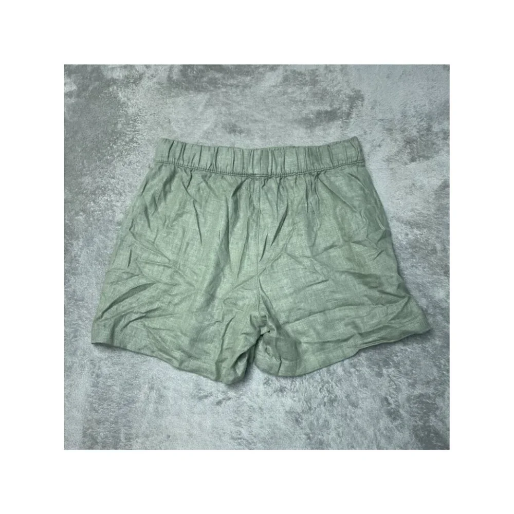 NWOT Blanknyc Women's M Green Linen-Blend Elastic Waist Shorts C0465